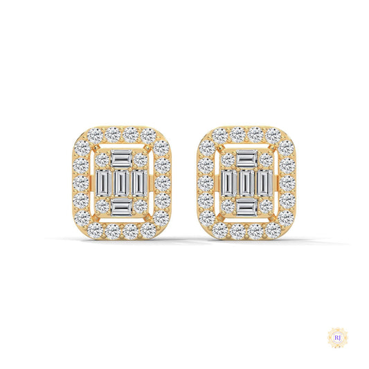 0.60 CT. Baguette Diamond Halo Stud Earrings