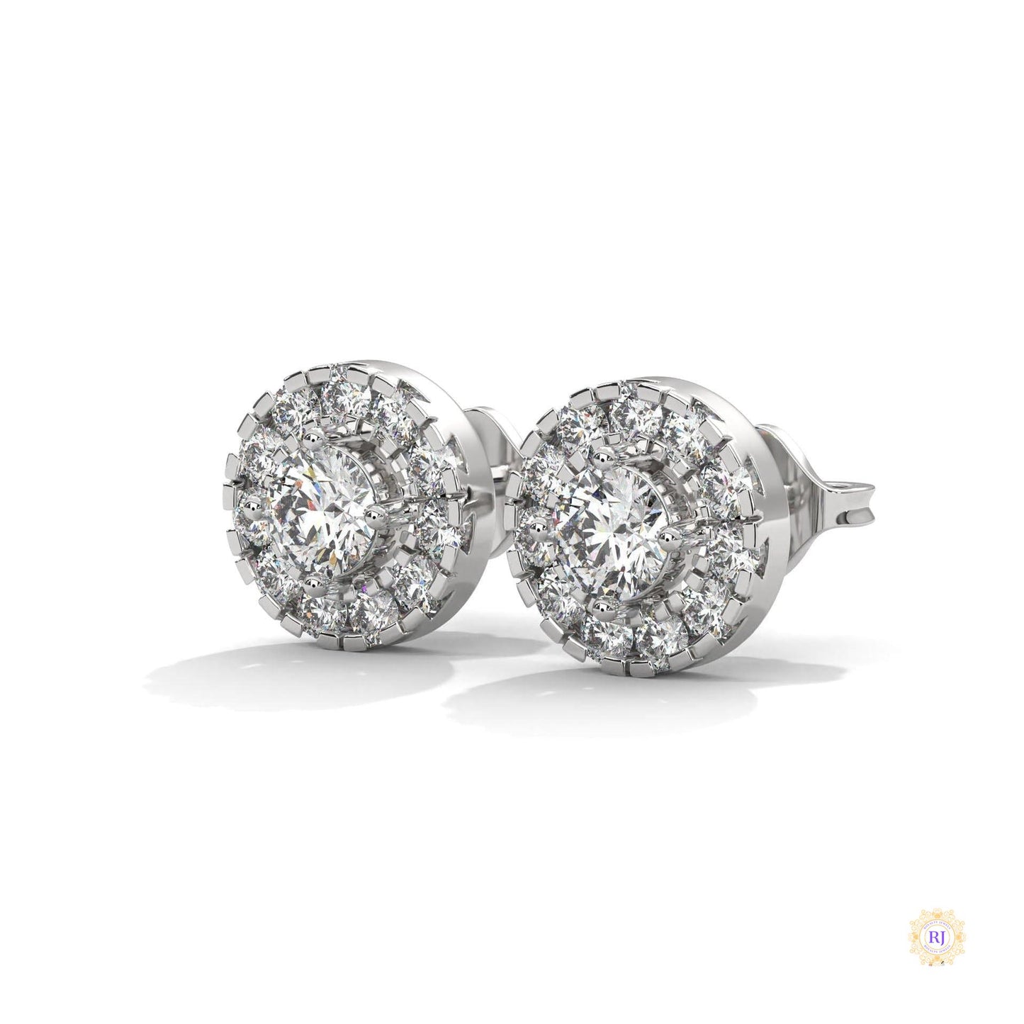 0.90 CT. Double Halo Diamond Stud Earrings