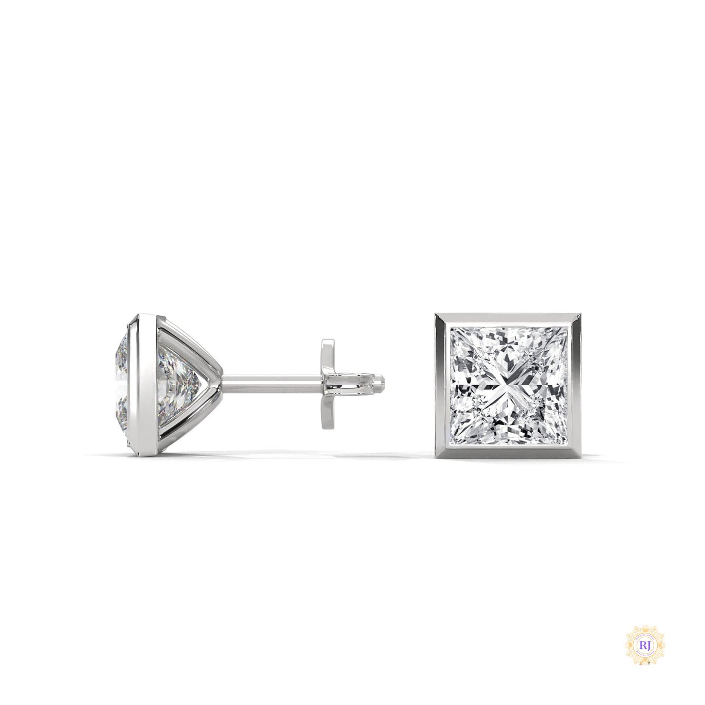 1 CT. Princess-Cut Bezel Diamond Studs