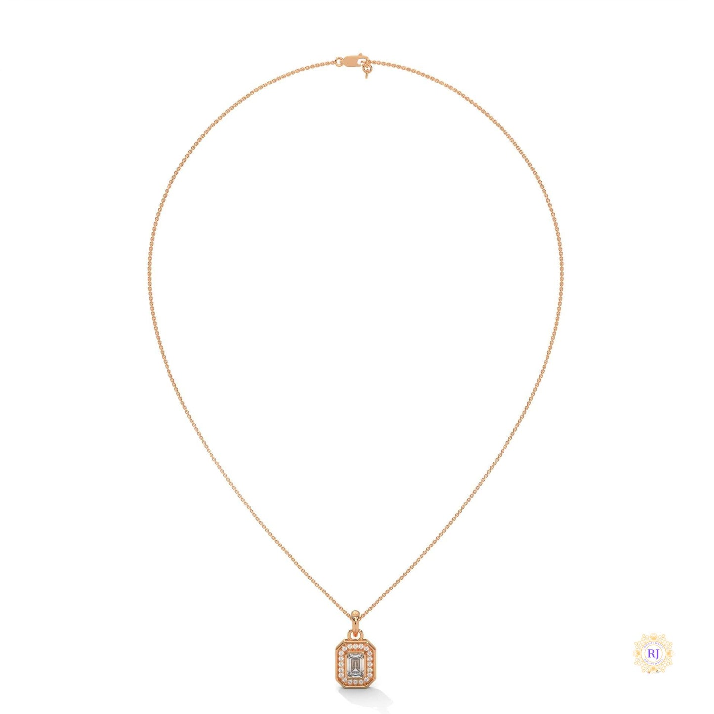 1.0 CT. Emerald-Cut Diamond Halo Pendant
