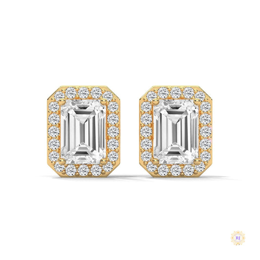 1.05 CT. Emerald-Cut Diamond Halo Stud Earrings