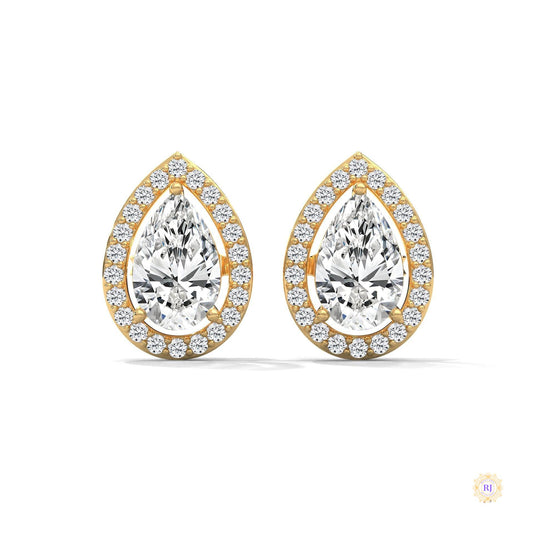 1.09 CT. Pear Diamond Halo Stud Earrings
