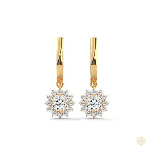 1.10 CT. Diamond Sunburst Drop Earrings