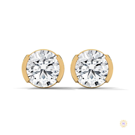 1.30 CT. Round Bezel Diamond Stud Earrings
