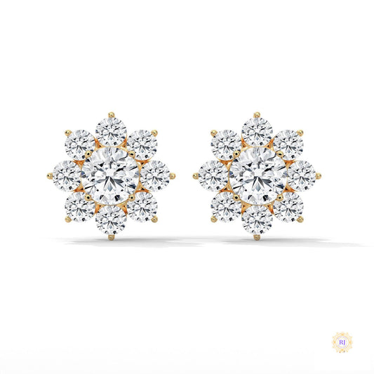 1.50 CT. Diamond Flower Cluster Stud Earrings