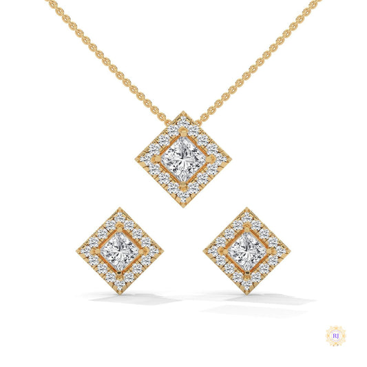 1.60 CT. Princess Halo Diamond Earrings