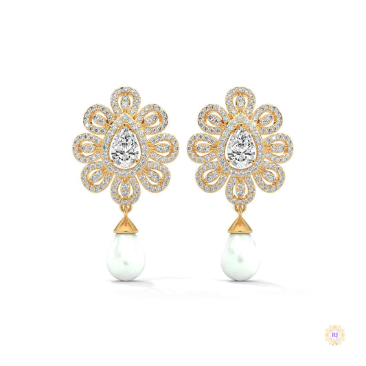 1.70 CT. Diamond & Pearl Teardrop Earrings