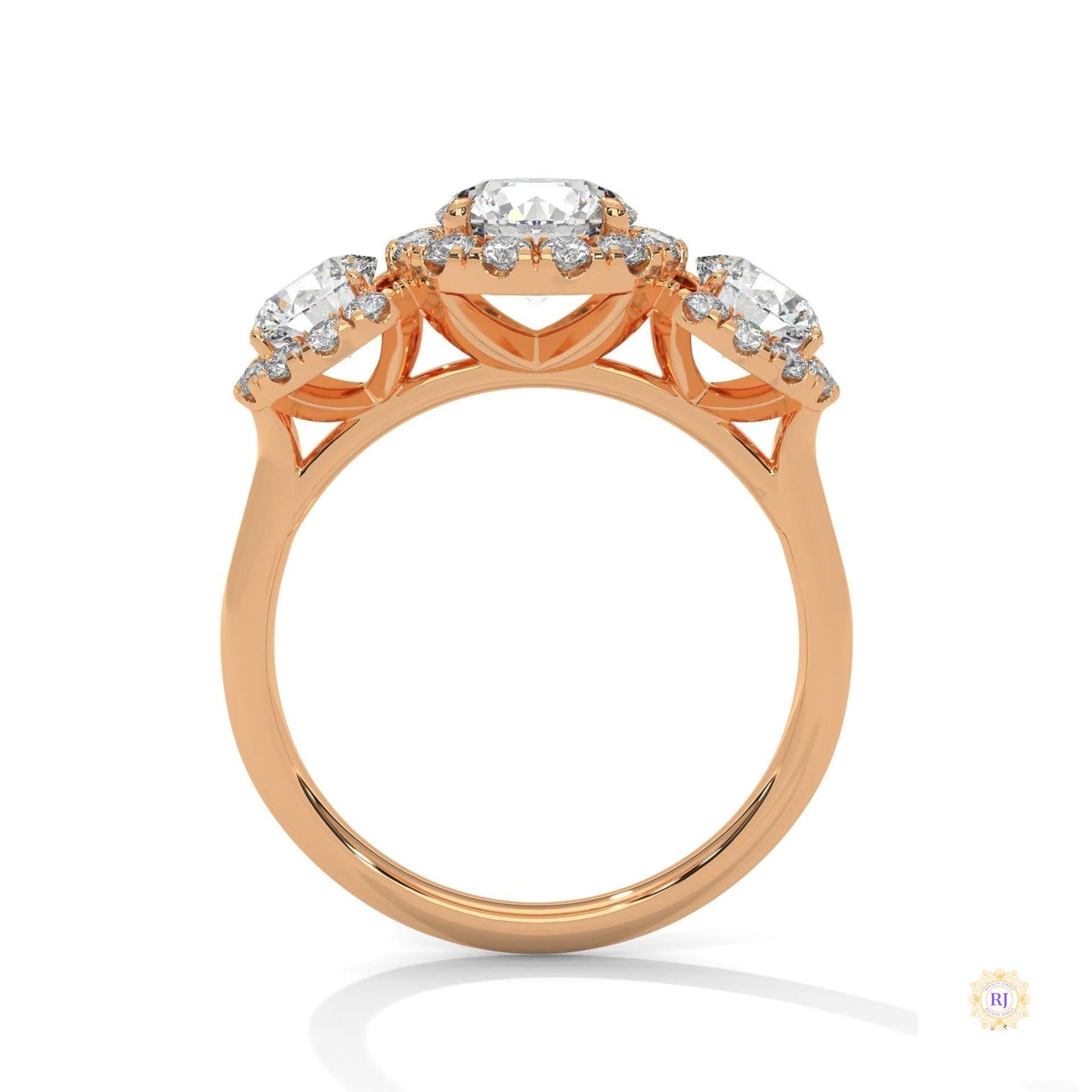 2.55 Ct. Three-Stone Halo Lab Diamond Ring