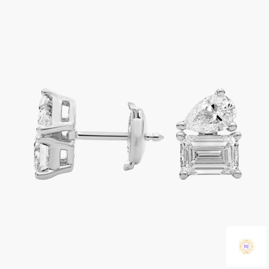 Emerald & Pear Lab Diamond Stud Earrings