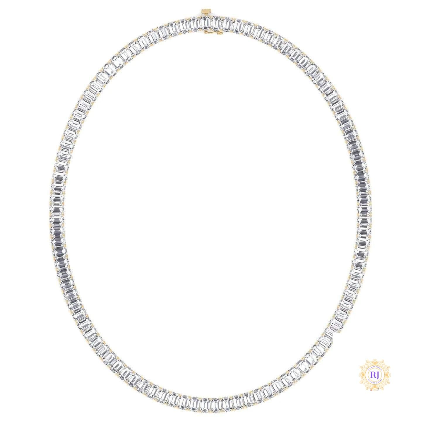 North South Emerald-Cut Lab Diamond Tennis Necklace