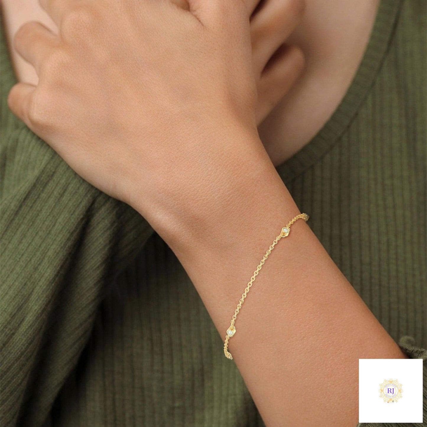 0.10 Ct. Lab Diamond Bezel Station Bracelet