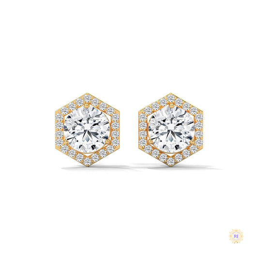 0.22 CT. Hexagon Halo Lab Diamond Stud Earrings