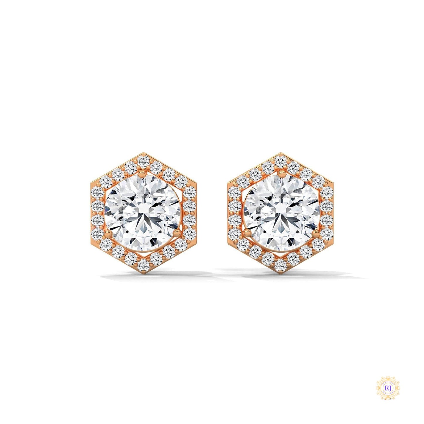 0.22 CT. Hexagon Halo Lab Diamond Stud Earrings
