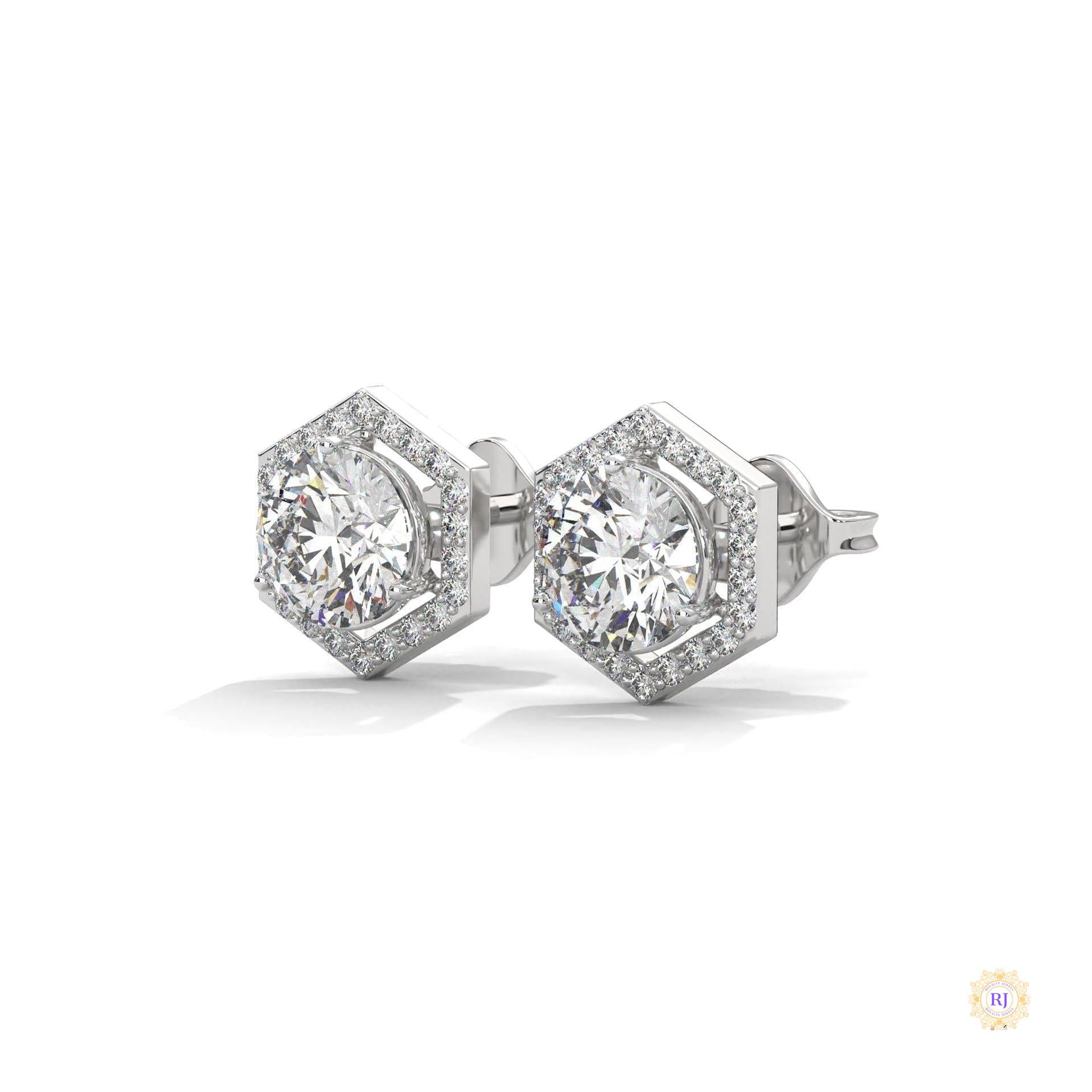 0.22 CT. Hexagon Halo Lab Diamond Stud Earrings