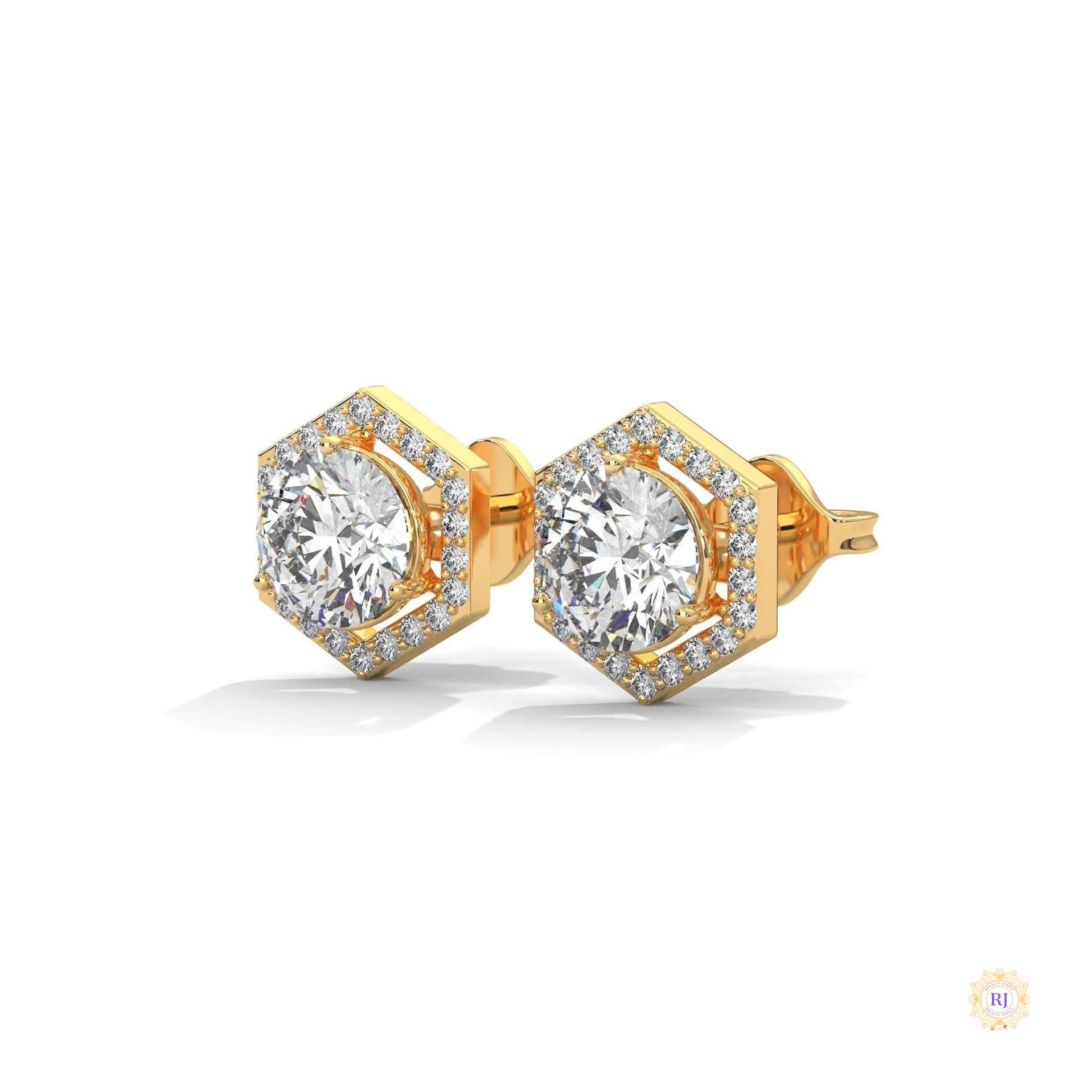 0.22 CT. Hexagon Halo Lab Diamond Stud Earrings