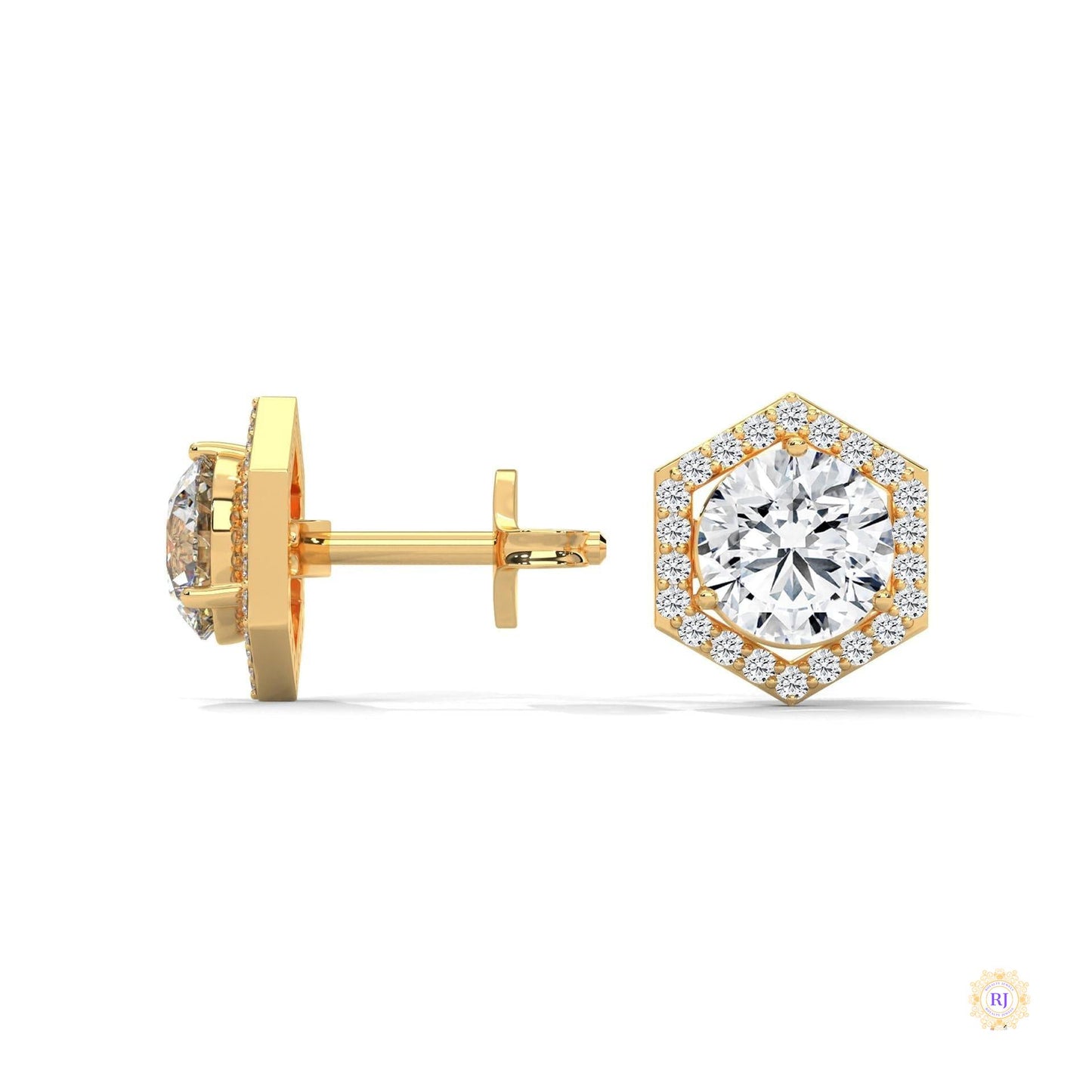 0.22 CT. Hexagon Halo Lab Diamond Stud Earrings