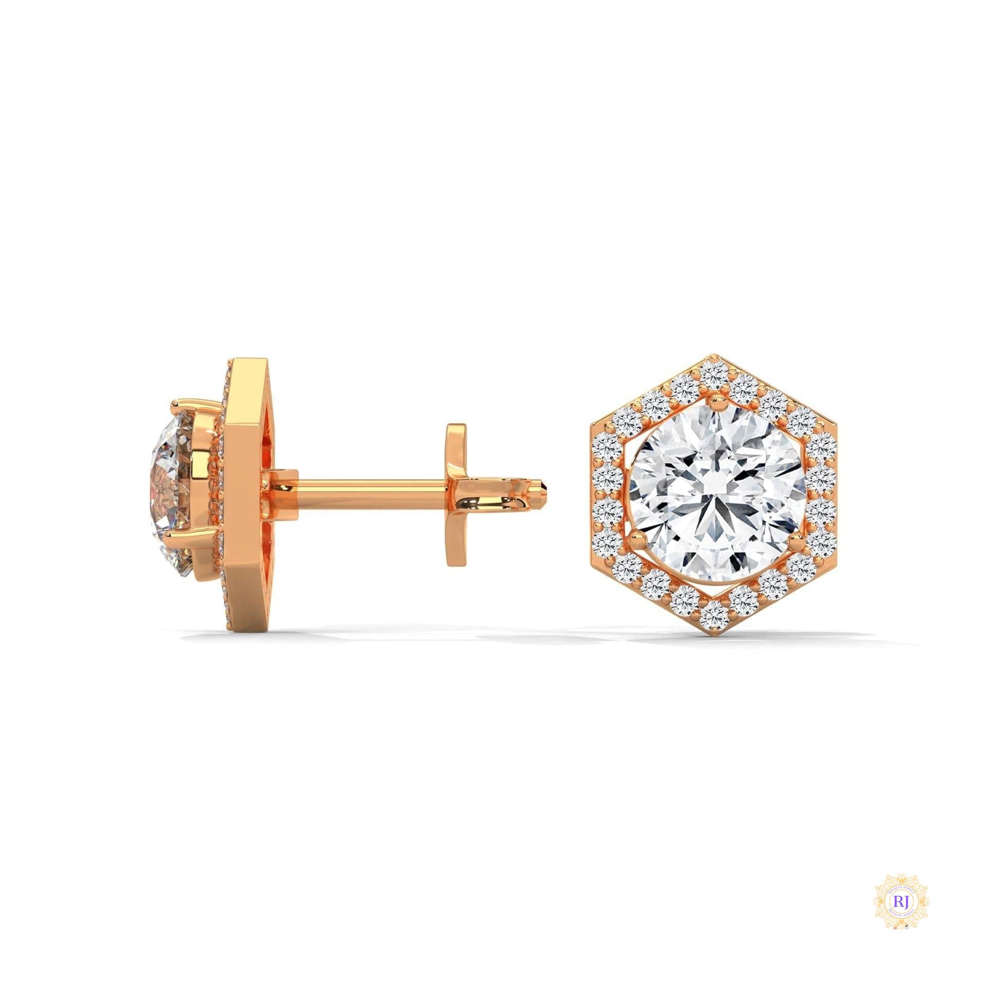 0.22 CT. Hexagon Halo Lab Diamond Stud Earrings