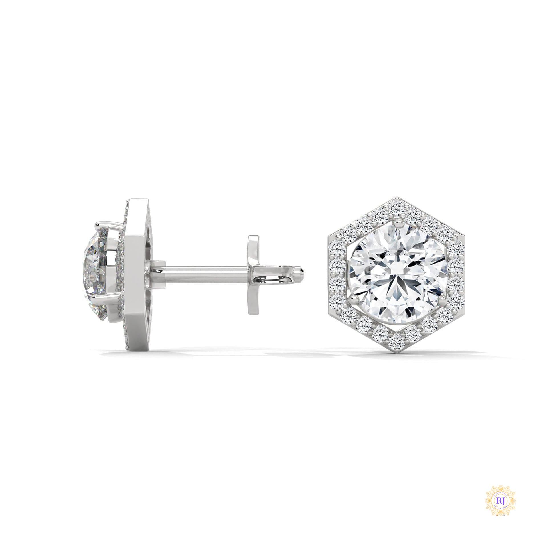 0.22 CT. Hexagon Halo Lab Diamond Stud Earrings