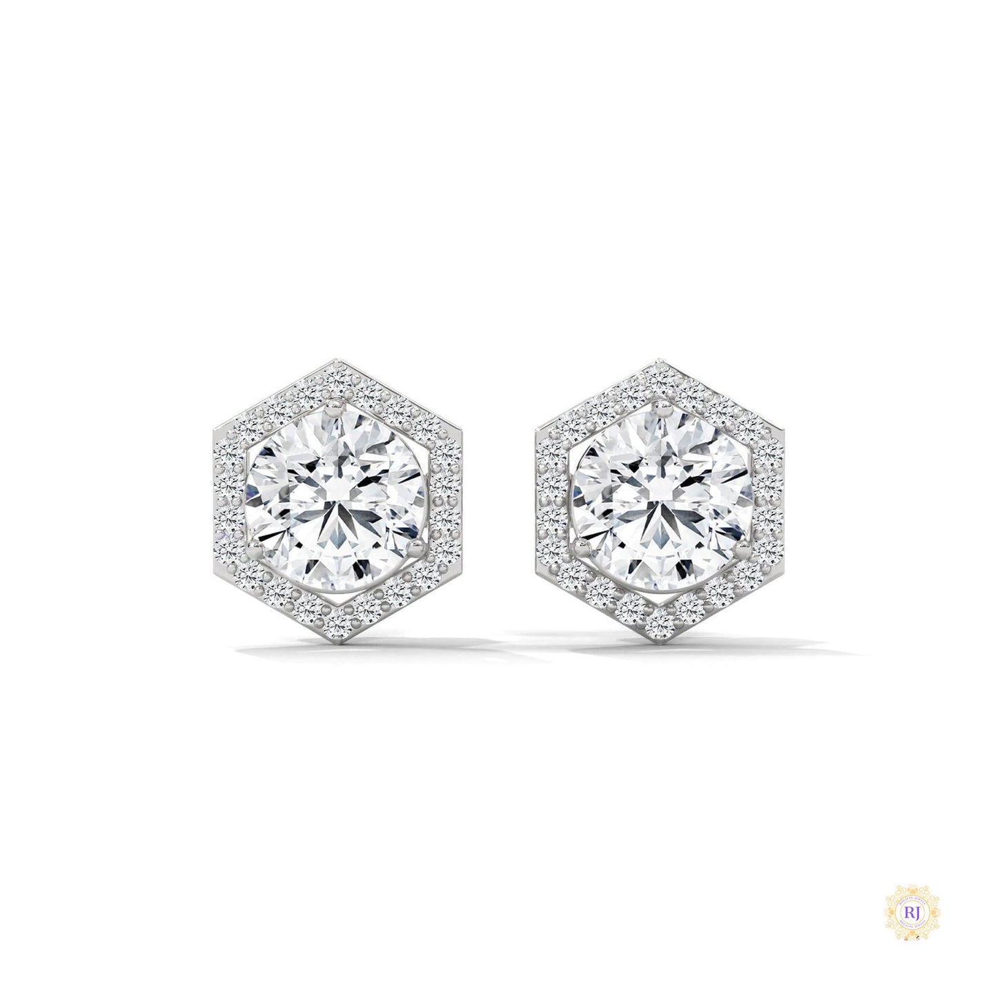 0.22 CT. Hexagon Halo Lab Diamond Stud Earrings