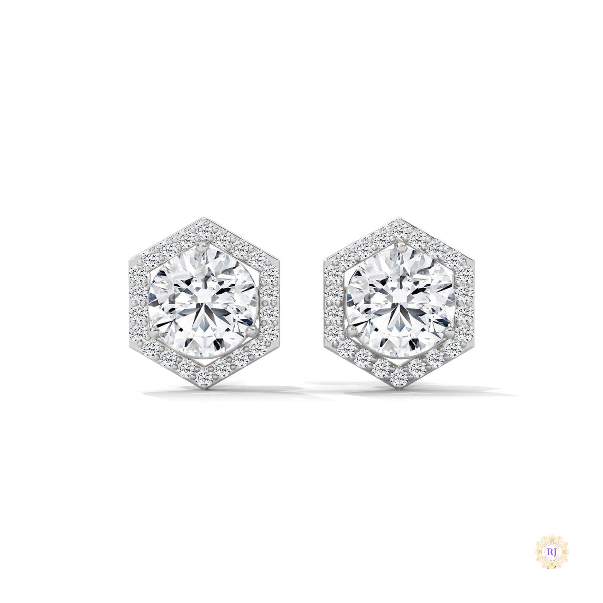 0.22 CT. Hexagon Halo Lab Diamond Stud Earrings