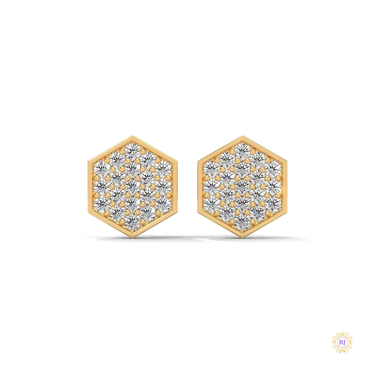 0.30 CT. Hexagon Pavé Diamond Stud Earrings