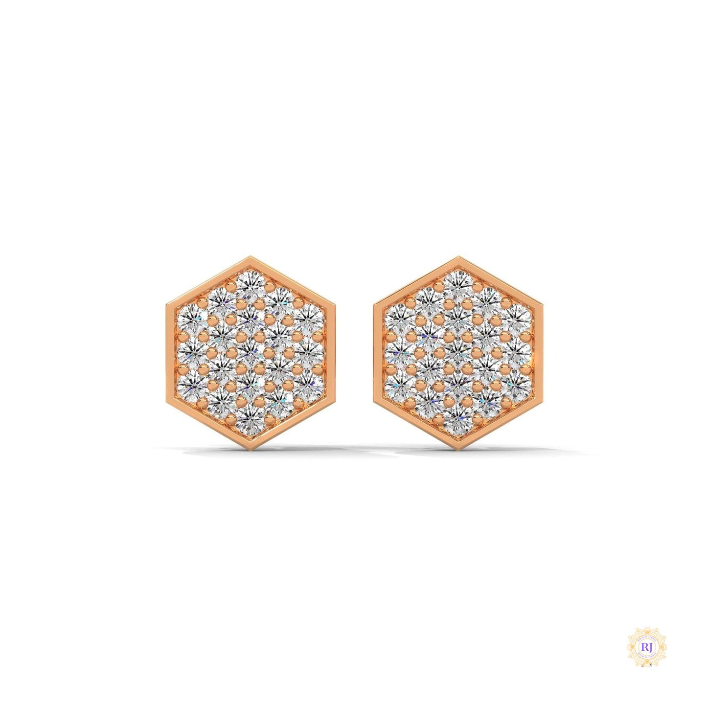 0.30 CT. Hexagon Pavé Diamond Stud Earrings