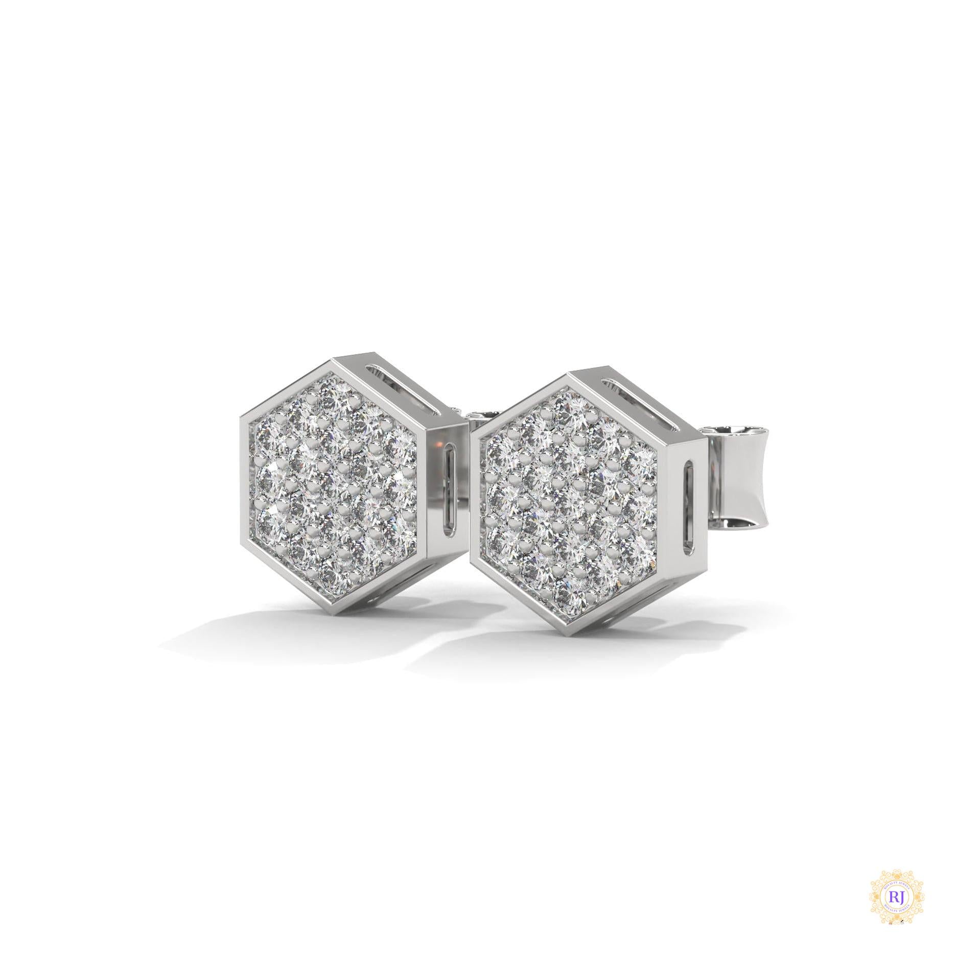 0.30 CT. Hexagon Pavé Diamond Stud Earrings