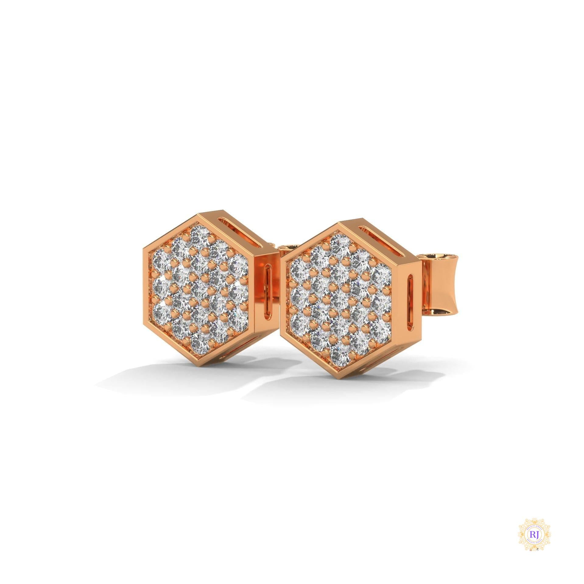 0.30 CT. Hexagon Pavé Diamond Stud Earrings