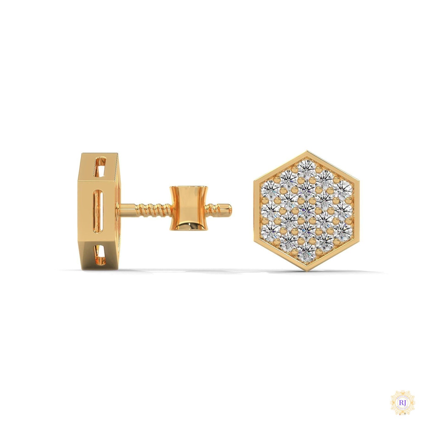 0.30 CT. Hexagon Pavé Diamond Stud Earrings