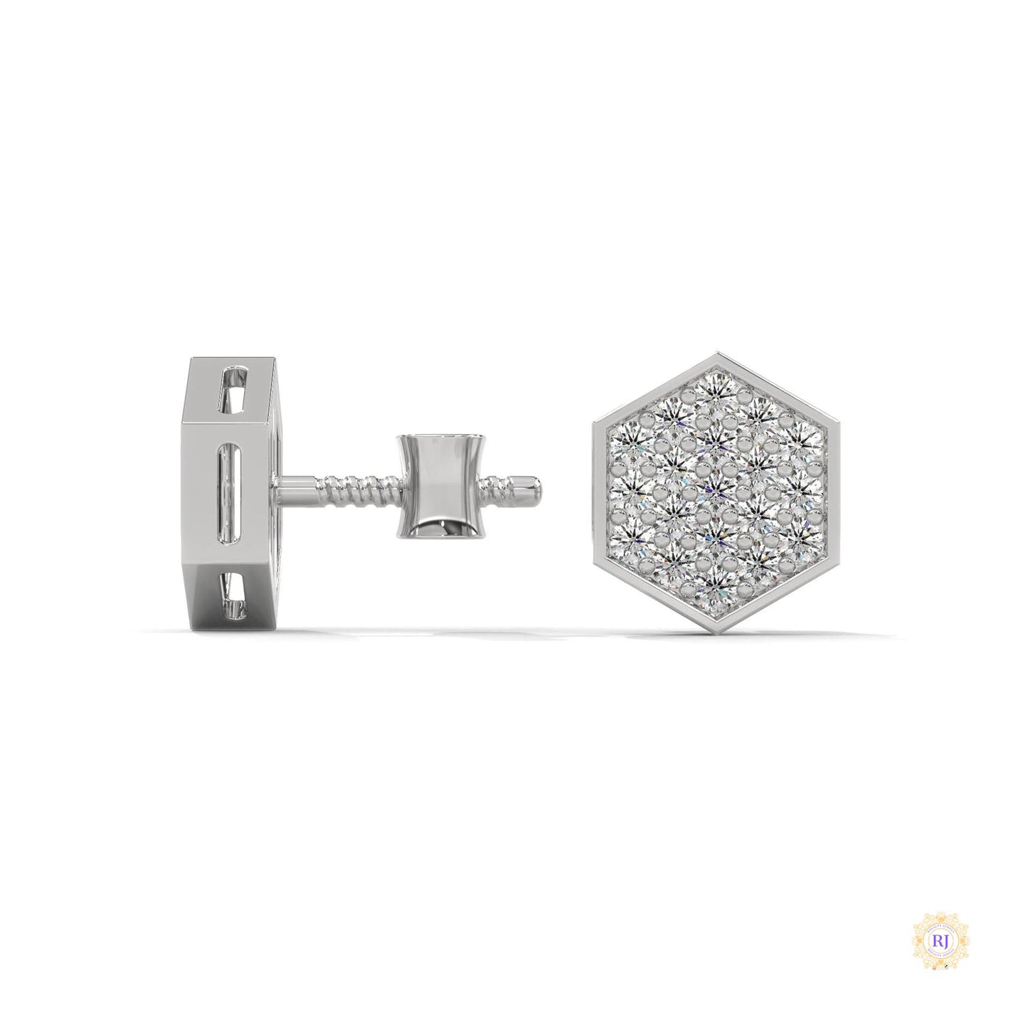 0.30 CT. Hexagon Pavé Diamond Stud Earrings