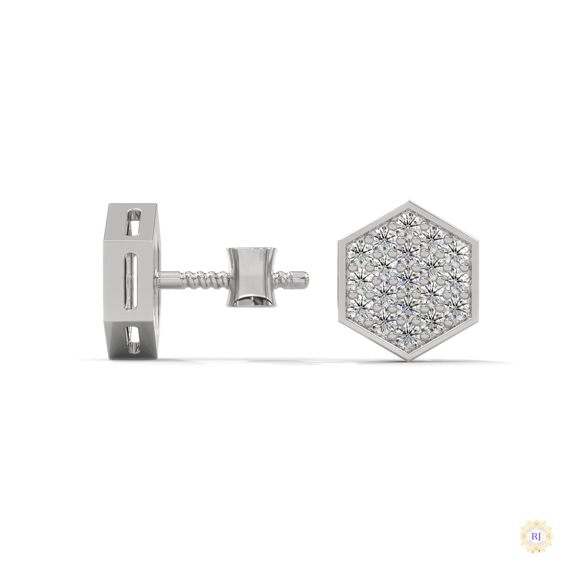 0.30 CT. Hexagon Pavé Diamond Stud Earrings
