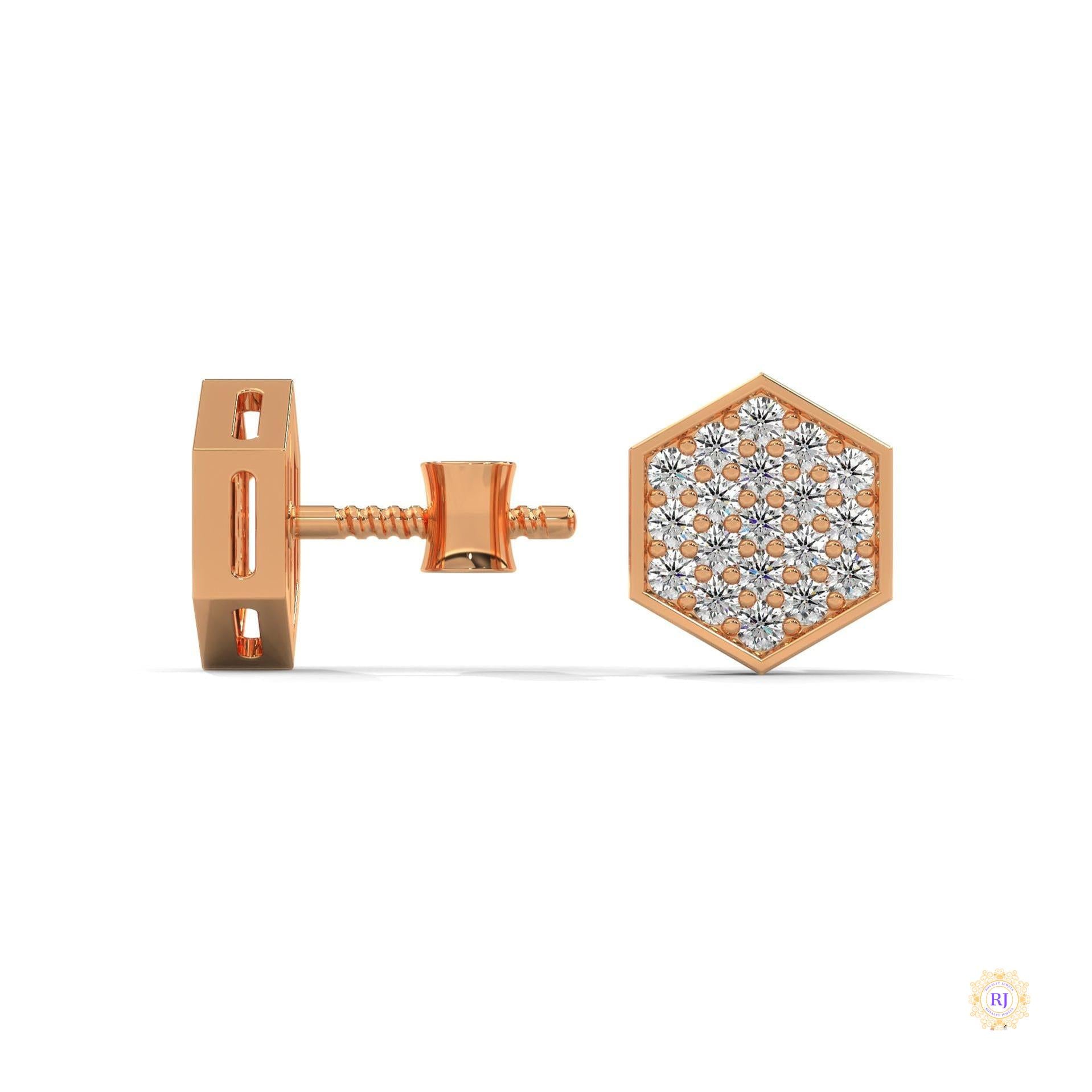 0.30 CT. Hexagon Pavé Diamond Stud Earrings