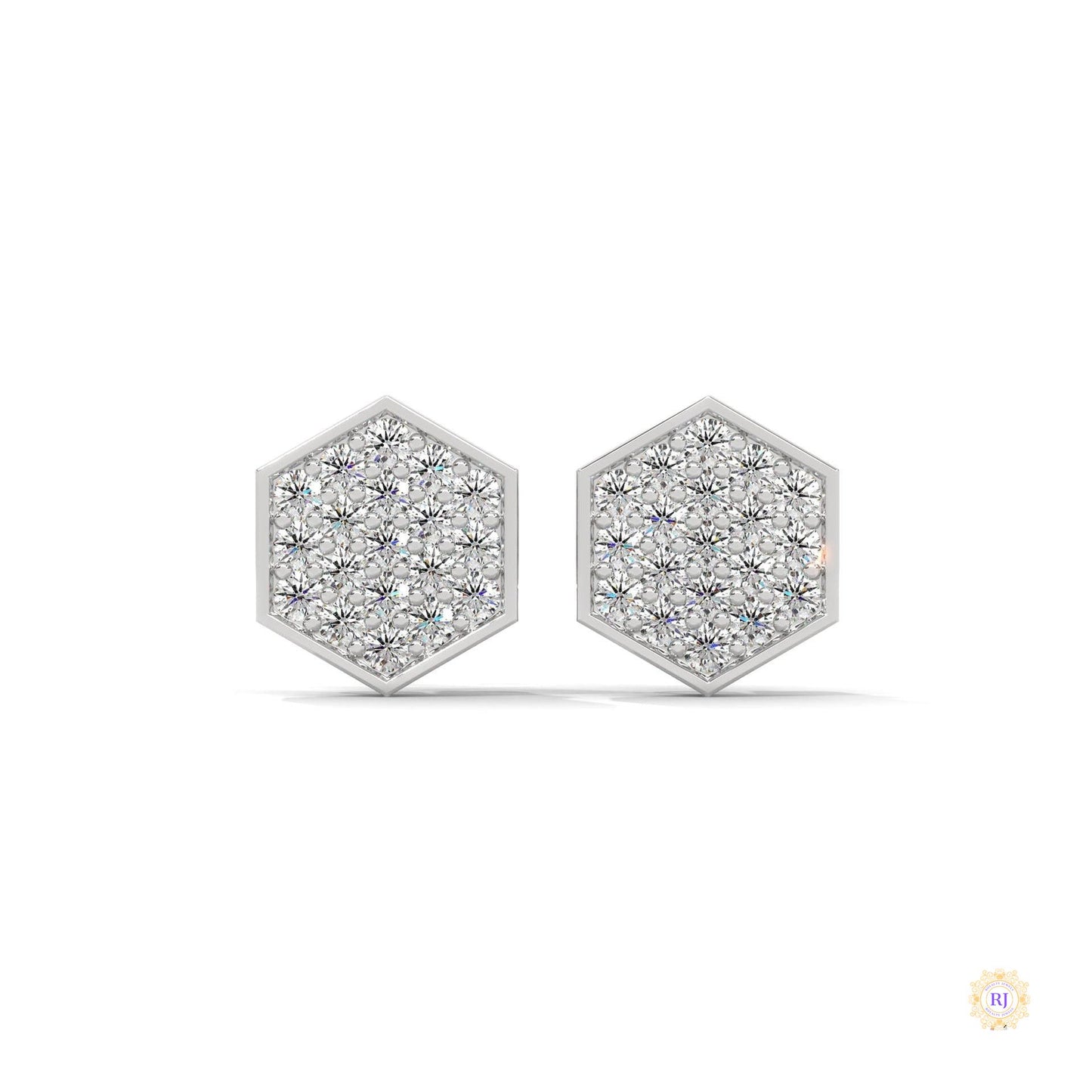0.30 CT. Hexagon Pavé Diamond Stud Earrings