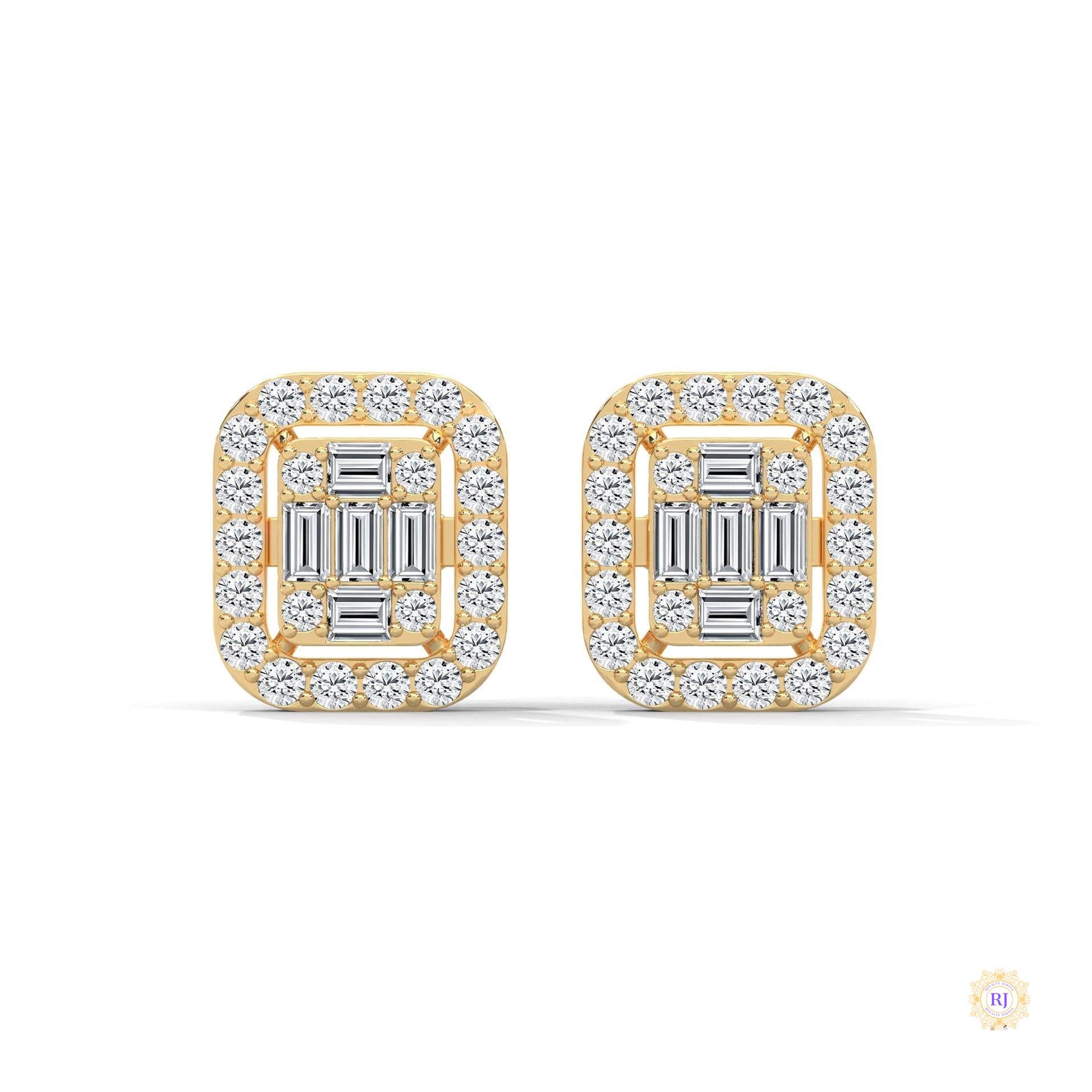 0.60 CT. Baguette Diamond Halo Stud Earrings