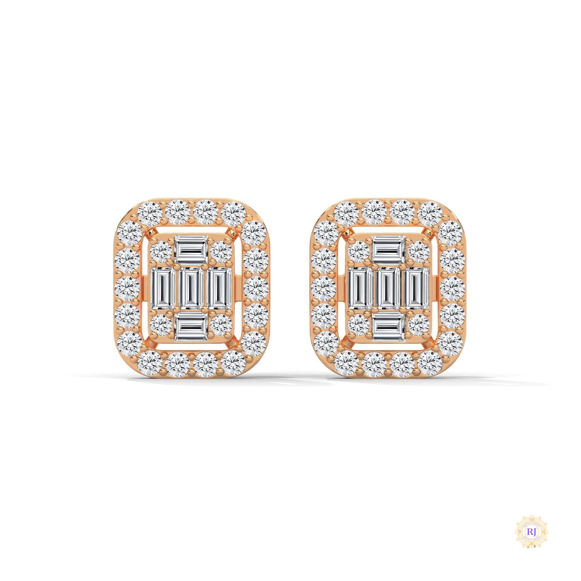 0.60 CT. Baguette Diamond Halo Stud Earrings