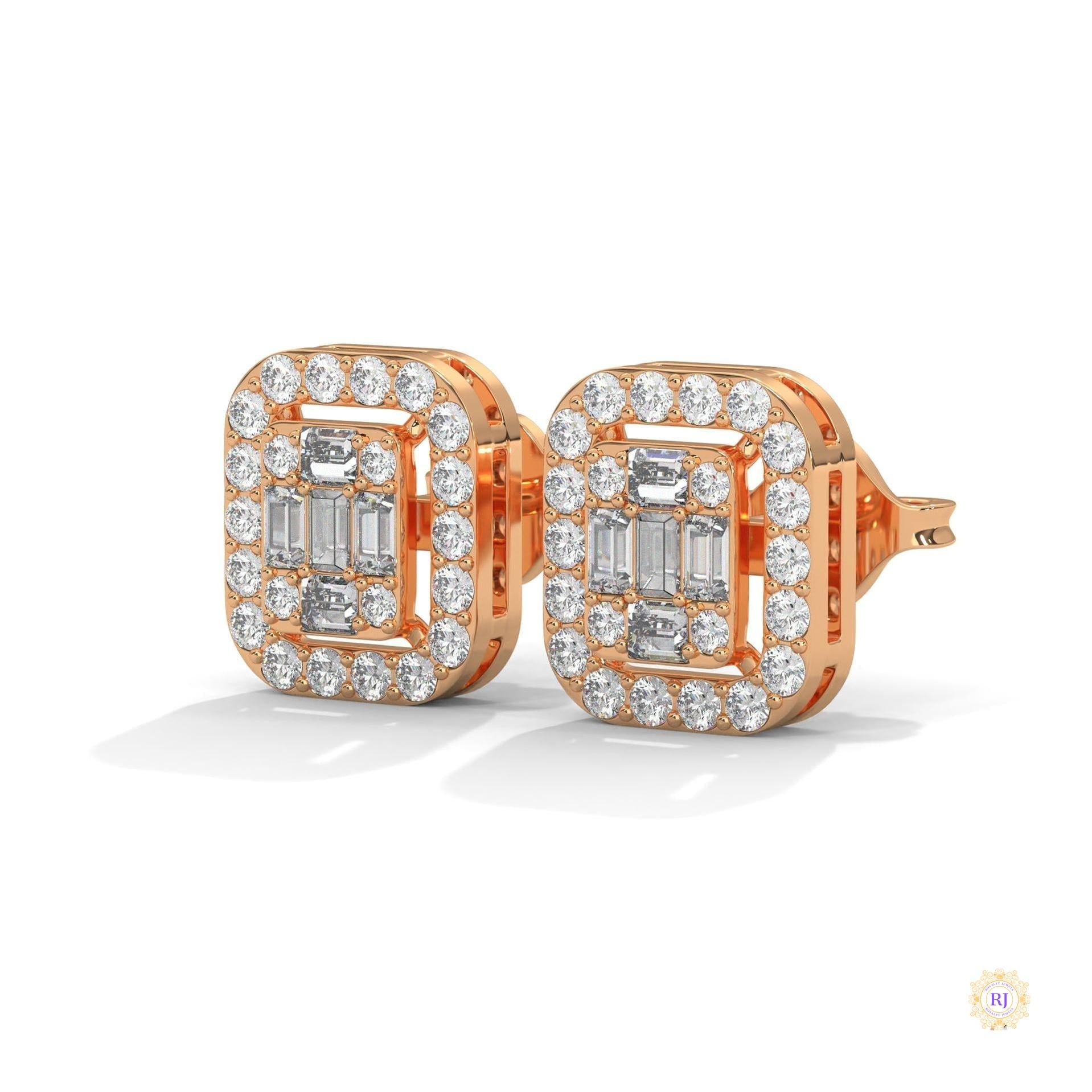 0.60 CT. Baguette Diamond Halo Stud Earrings