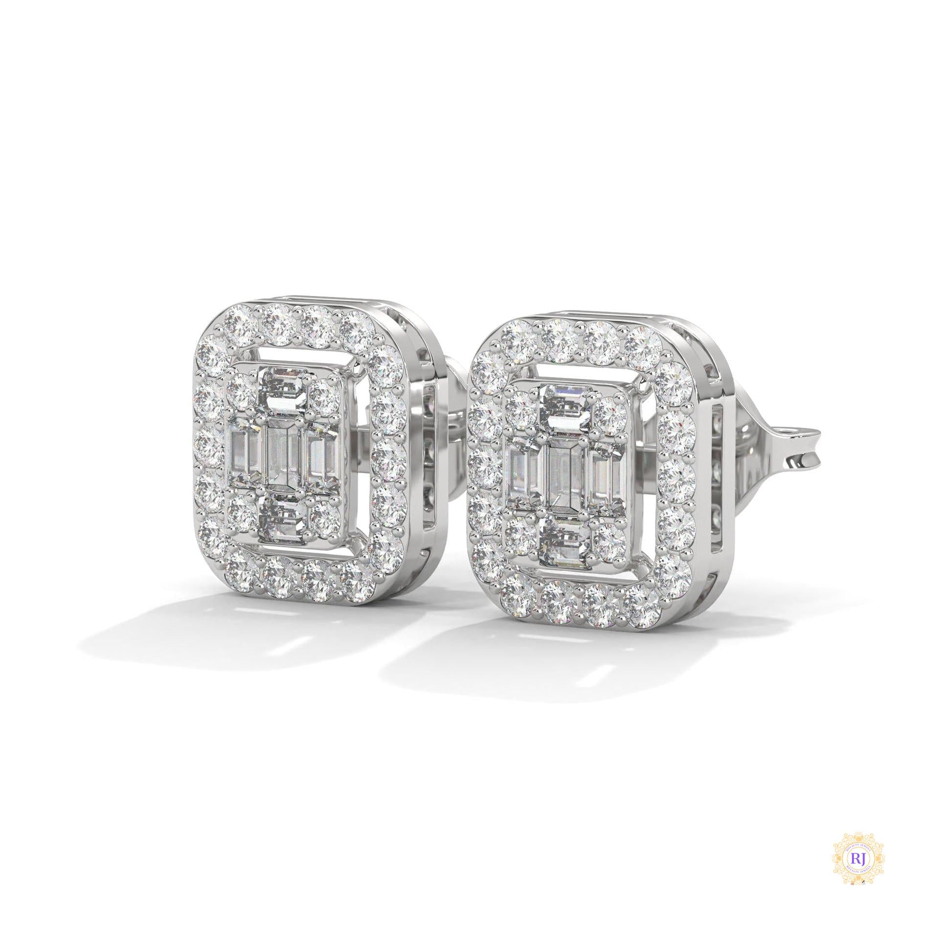 0.60 CT. Baguette Diamond Halo Stud Earrings