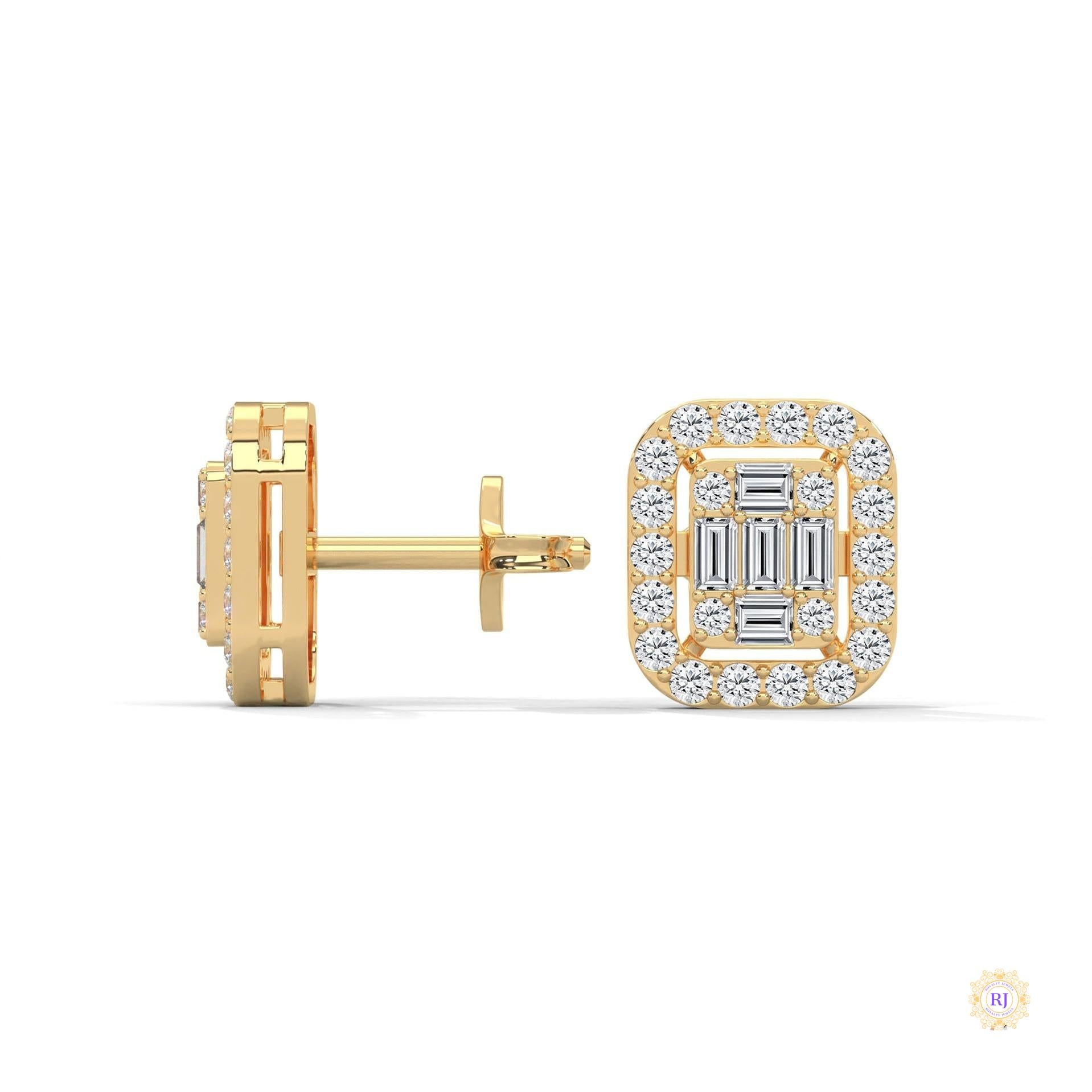 0.60 CT. Baguette Diamond Halo Stud Earrings