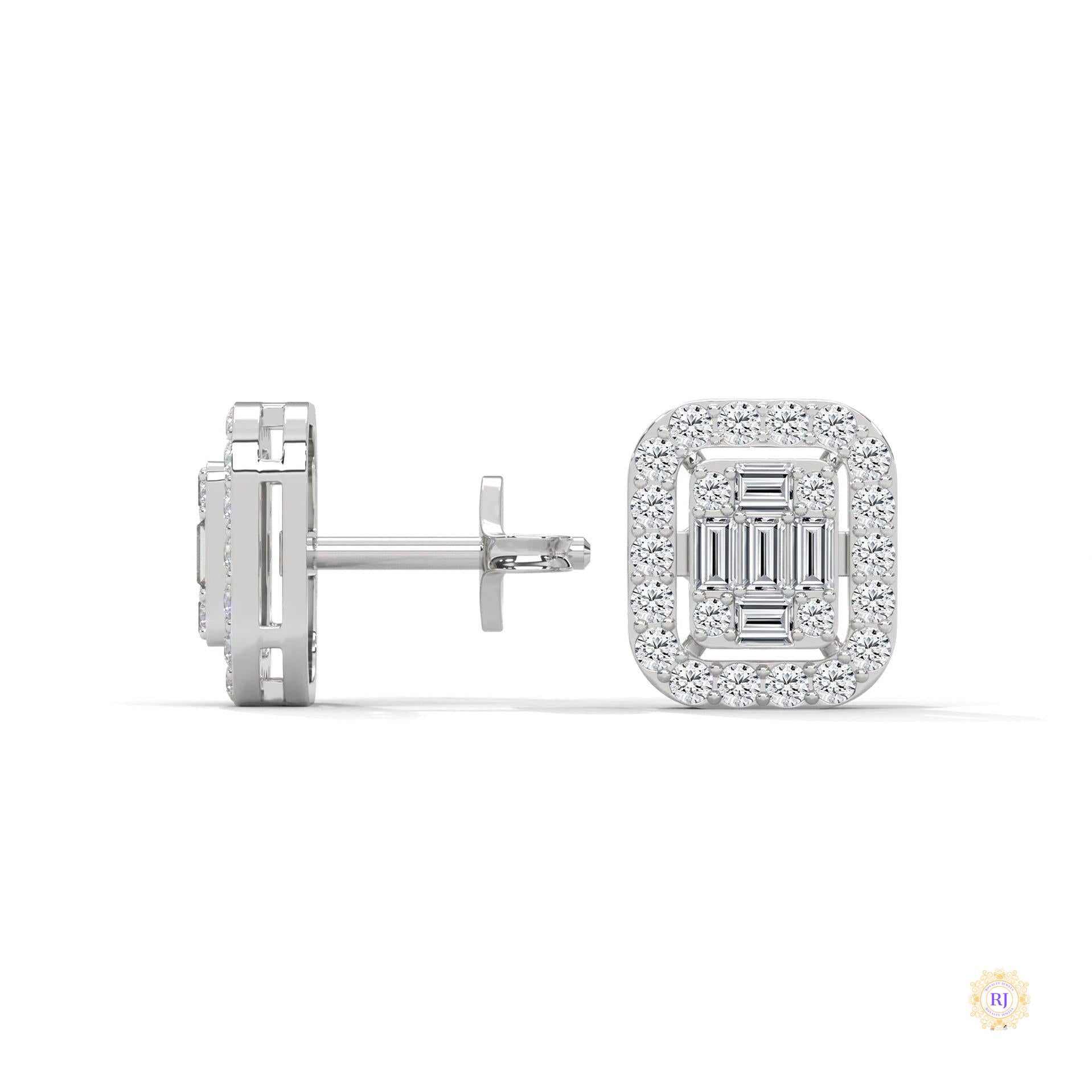 0.60 CT. Baguette Diamond Halo Stud Earrings