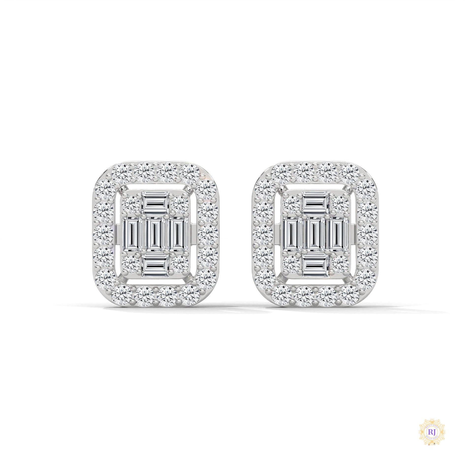 0.60 CT. Baguette Diamond Halo Stud Earrings
