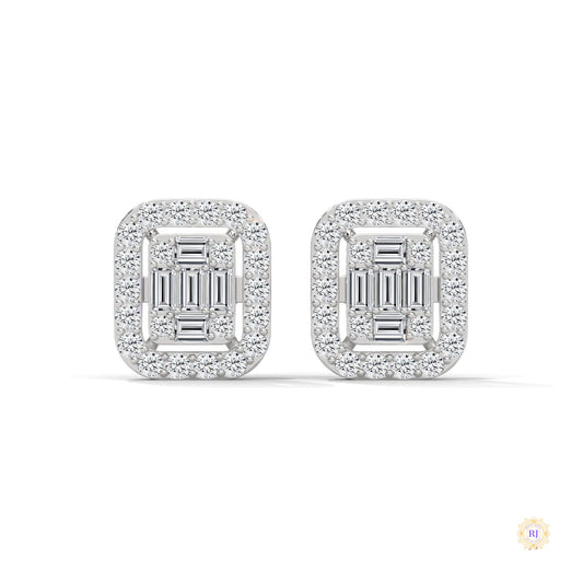 0.60 CT. Baguette Diamond Halo Stud Earrings