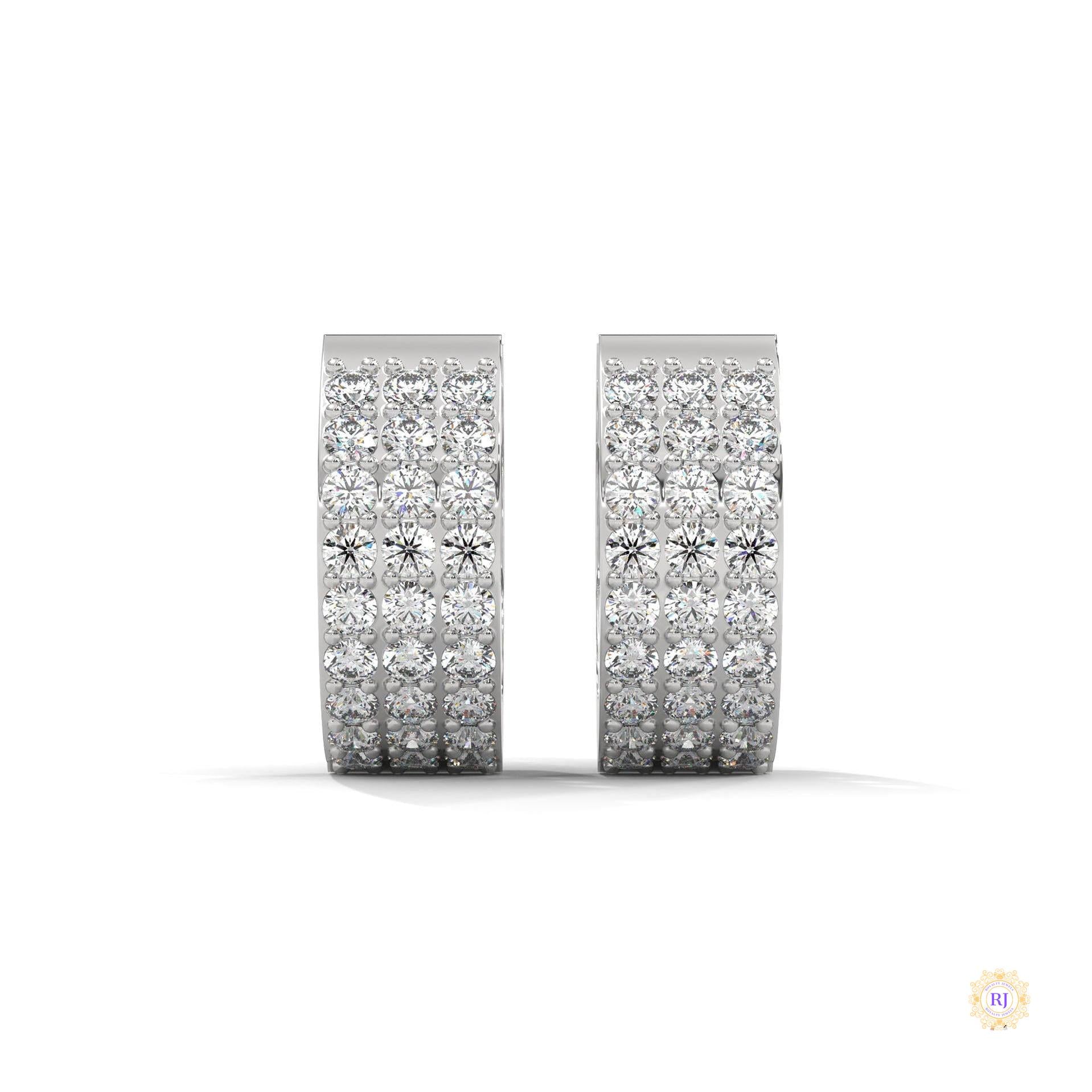 0.70 CT. Triple Row Diamond Hoop Earrings