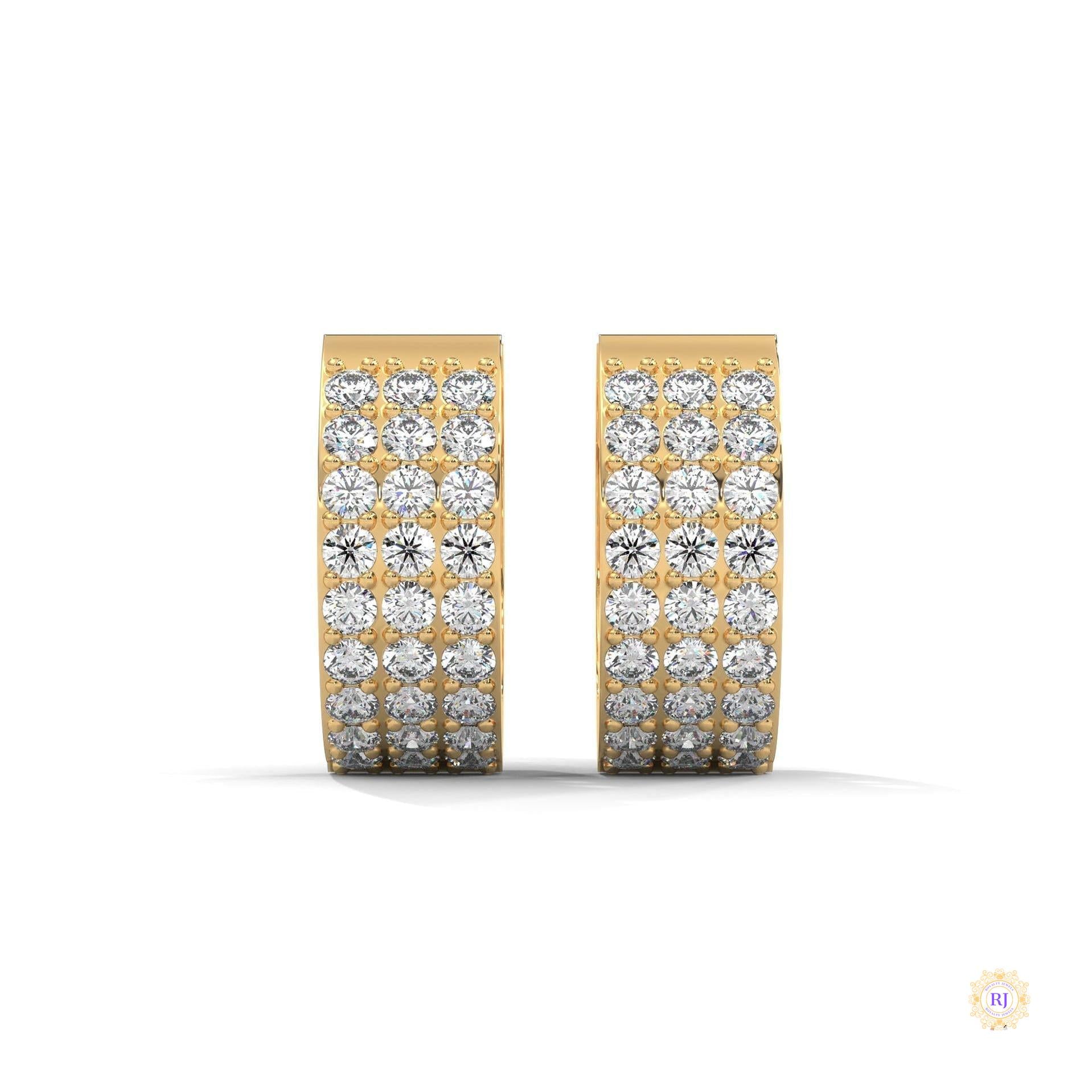 0.70 CT. Triple Row Diamond Hoop Earrings