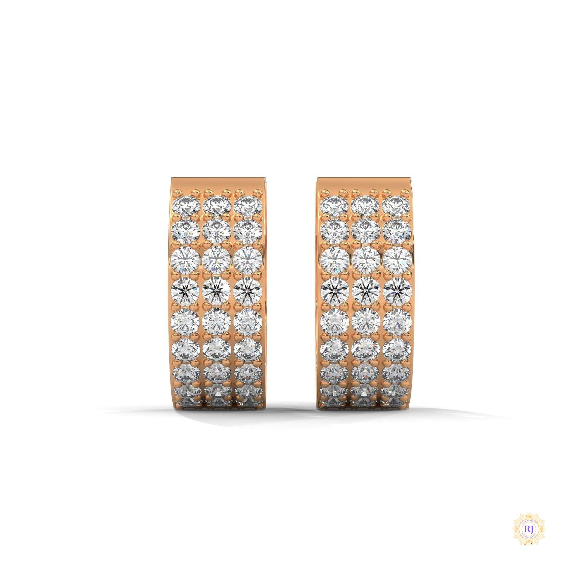 0.70 CT. Triple Row Diamond Hoop Earrings
