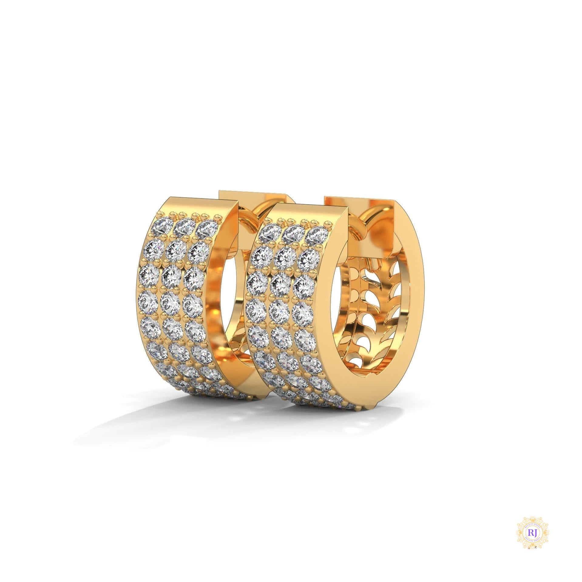 0.70 CT. Triple Row Diamond Hoop Earrings