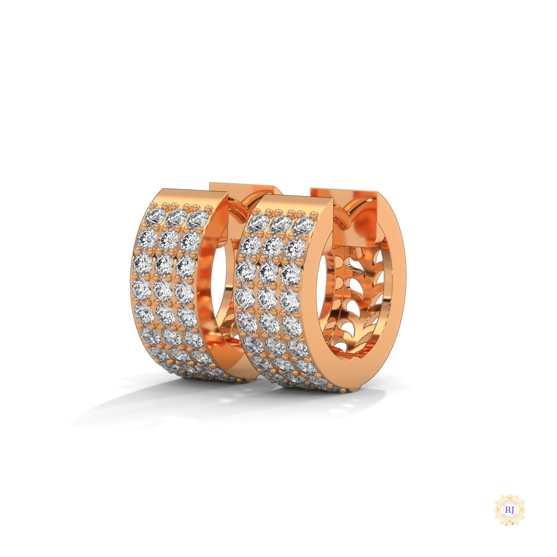0.70 CT. Triple Row Diamond Hoop Earrings