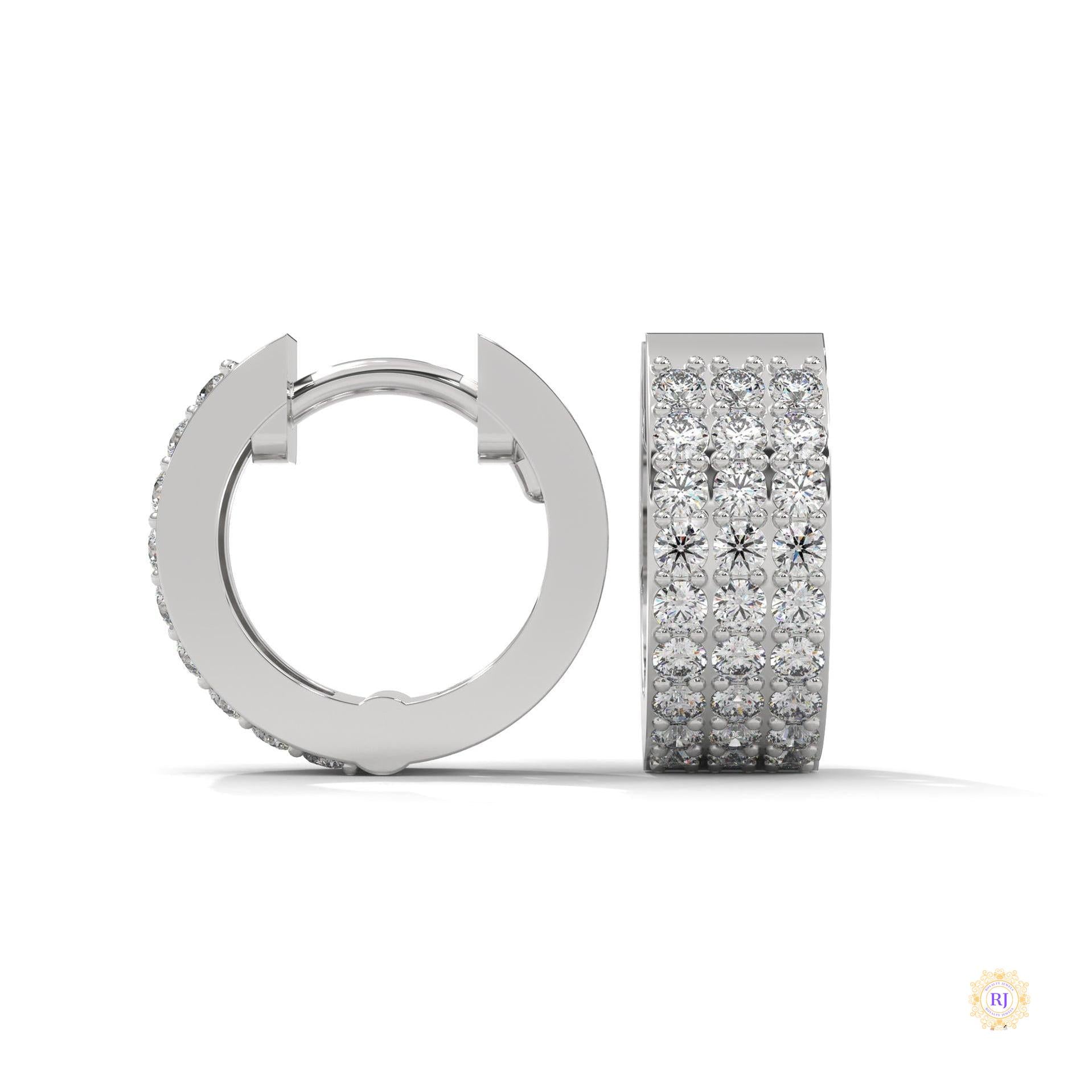 0.70 CT. Triple Row Diamond Hoop Earrings