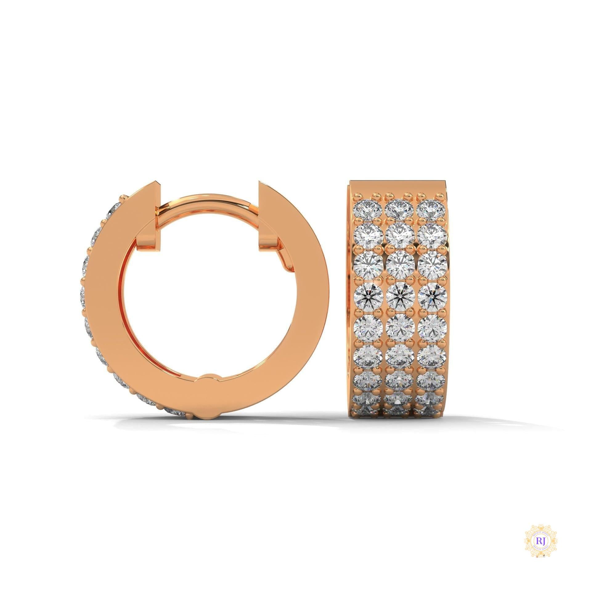 0.70 CT. Triple Row Diamond Hoop Earrings