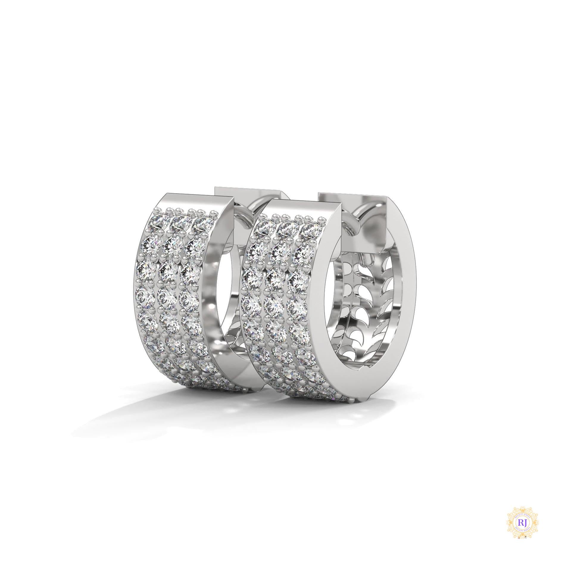 0.70 CT. Triple Row Diamond Hoop Earrings