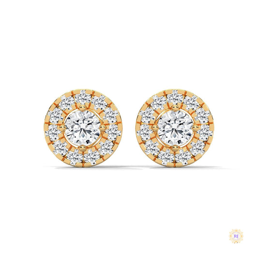 0.90 CT. Double Halo Diamond Stud Earrings